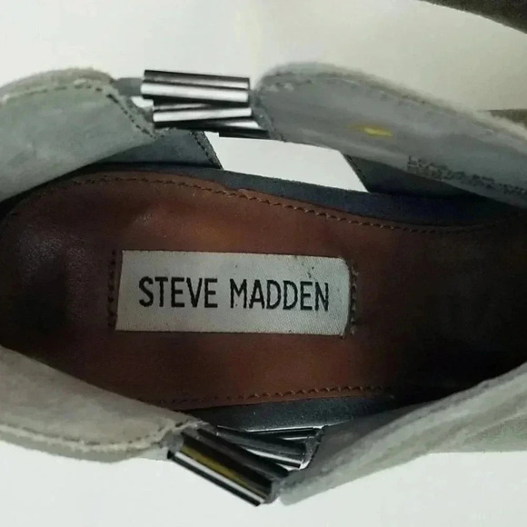 Steve Madden 8.5M Lola Gray Suede Back Zip Open Toe Vented Side Ankle Boots Heel - Picture 5 of 12